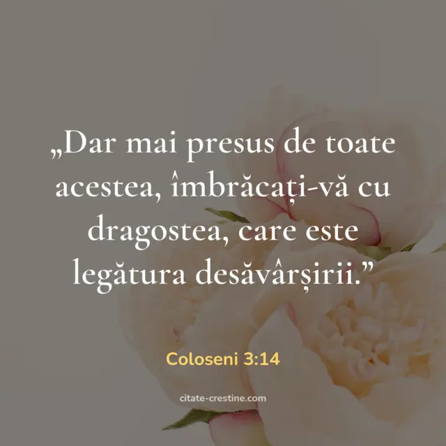 „Dar mai presus de toate acestea, îmbrăcați-vă cu dragostea, care este legătura desăvârșirii.” — Coloseni 3:14