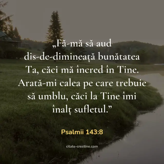 „Fă-mă să aud dis-de-dimineață bunătatea Ta, căci mă încred în Tine. Arată-mi calea pe care trebuie să umblu, căci la Tine îmi înalț sufletul.” — Psalmii 143:8